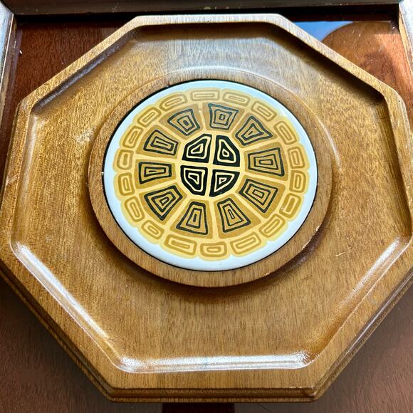 Vintage MCM Wooden Octagon Appetizer Board with Ceramic Tile 12” - Picture 9 of 10
